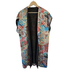 Double Zero Maude Kimono Cardigan Sz S Colorful Short Sleeve Cottagecore Spring